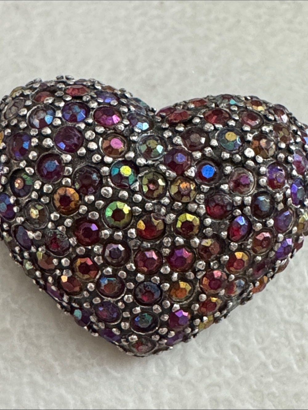 Puff Heart Pin Brooch Covered in Rainbow Gems